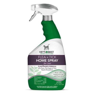 VET`S BEST Flea + Tick Home Spray For Cats - Універсальний спрей від бліх і кліщів для котів та дому, 945 мл