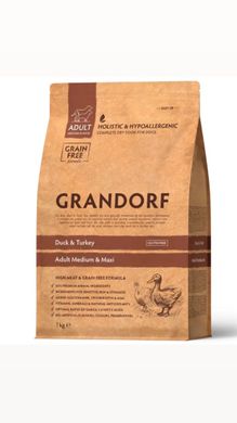 Grandorf Duck and Turkey Adult Medium & Maxi Breeds - Грандорф сухой комплексный корм для взрослых собак средних и больших пород с уткой и индейкой 1 кг