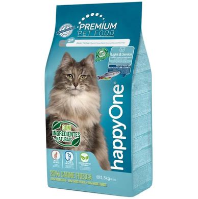 happyOne Premium Cat Light & Senior Fresh Meat - Сухой корм для пожилых и малоактивных кошек со свежим мясом 1,5 кг