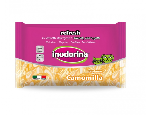 Inodorina Refresh Camomilla - Салфетки для ухода за ушами и глазами с ароматом ромашки, 15 шт