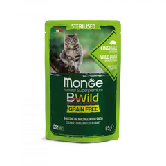 Мonge Сat Вwild Grain Free wet Sterilised Wild boar meat Vegetables - Вологий корм для стерилізованих кішок та кастрованих котів м'ясо дикого кабана, овочі 85 г