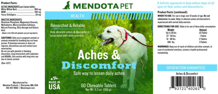 Mendota Pet Aches And Discomfort - Жевательные таблетки от боли и дискомфорта