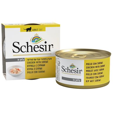 Schesir Chicken Surimi ШЕЗІР КУРКА З СУРІМІ в желе натуральні консерви для котів, вологий корм, банка 85 г