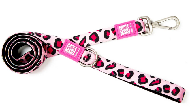 Max & Molly Short Leash Leopard Pink/XS - Короткий розовый поводок с леопардовым принтом