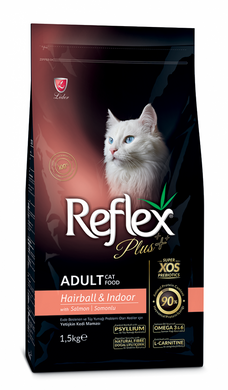 Reflex Plus Anti-Hairball Adult Cat Food with Salmon - Рефлекс Плюс сухой корм для кошек для вывода шерсти с лососем 1,5 кг