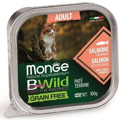 Monge Cat Вwild Grain Free Adult Paté terrine Salmone - Консерва беззерновая для взрослых кошек с лососем и овощами 100 г