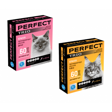 PerFect Trio Краплі на холку від бліх, кліщів та глистів для котів до 4 кг, 1 піпетка