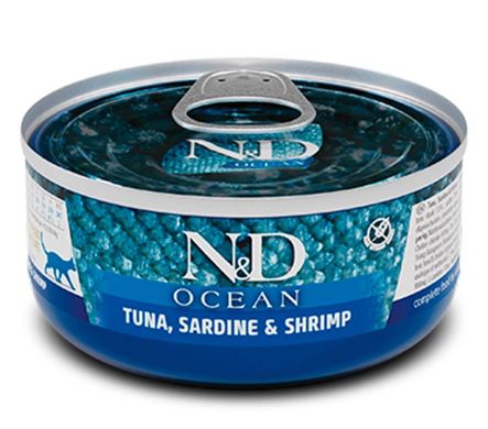 Farmina N&D Grain Free Ocean Tuna, Sardine & Shrimp - Консерви для дорослих котів з тунцем, сардиною та креветкою 70 г