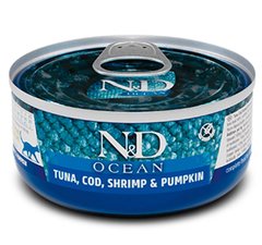 Farmina N&D Grain Free Ocean Tuna, Cod, Shrimp & Pumpkin - Консерви для дорослих котів з тунцем, креветкою та гарбузем 70 г