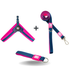 Комбо подарунок Брелок Q-Fit Harness Matrix Pink S + Short Leash Matrix Pink S + Key Ring Matrix Pink/Tag
