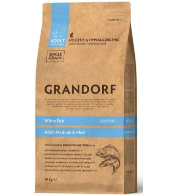 Grandorf White Fish Adult Medium and Maxi Breeds - Грандорф сухой комплексный корм для взрослых собак средних и крупных пород с рыбой 10 кг (10 упаковок по 1 кг)