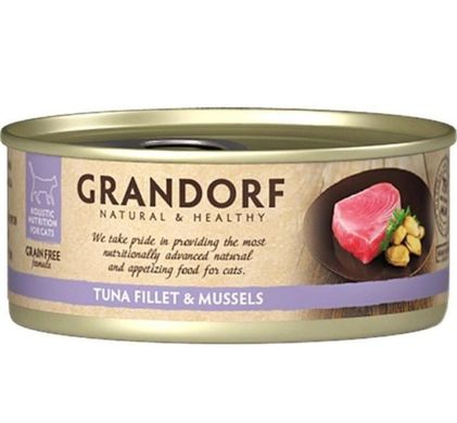 Grandorf Tuna Fillet and Mussels - Грандорф консерви для кішок з філе тунця та мідіями 70 г