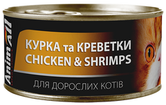 AnimAll Chicken & Shrimps - Влажный корм для кошек с курицей и креветками 85 г