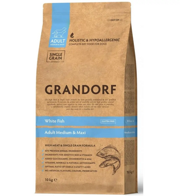 Grandorf White Fish Adult Medium and Maxi Breeds - Грандорф сухой комплексный корм для взрослых средних собак и больших пород с рыбой 1 кг