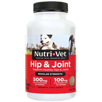 Nutri-Vet Hip&Joint Regular НУТРИ-ВЕТ СВЯЗКИ И СУСТАВЫ РЕГУЛЯР, 1 уровень, хондроитин и глюкозамин для собак с МСМ, жевательные таблетки (75 табл.)