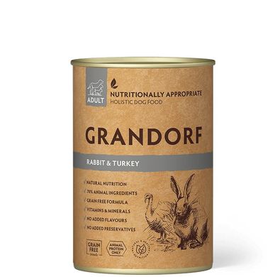 Вологий корм для дорослих собак Grandorf RABBIT & TURKEY з кроликом та індичкою, 400 г