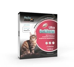 AnimAll VetLine DeWorm Ultra - Антигельмінтний препарат для котів від 2 кг, 2 таблетки