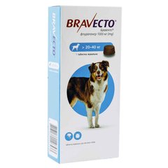 Bravecto (Бравекто) - Жевательная таблетка от блох и клещей для собак 20-40 кг (1000 мг)