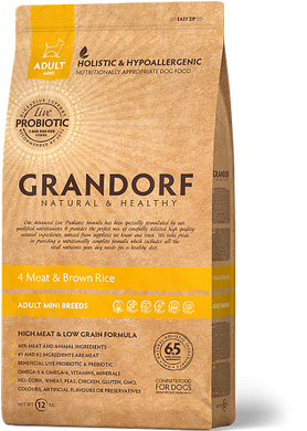Grandorf Грандорф 4 Meat Adult Mini Breeds - Грандорф сухой комплексный корм для взрослых собак мини пород 4 вида мяса 3 кг с дефектом