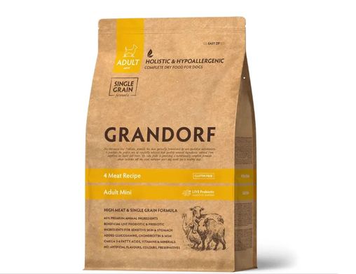 Grandorf Грандорф 4 Meat Adult Mini Breeds - Грандорф сухой комплексный корм для взрослых собак мини пород 4 вида мяса 3 кг с дефектом
