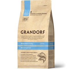 Grandorf White Fish and Turkey - Грандорф cухий комплексний корм для дорослих котів з рибою та індичкою 2 кг + 400 г в подарунок