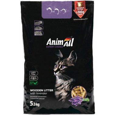 AnimAll Древесный наполнитель для кошек с ароматом лаванды 5,3 кг