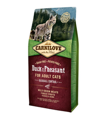 Carnilove Cat Hairball Control Duck & Pheasant - Сухой корм для выведения комочков шерсти у кошек с уткой и фазаном 6 кг