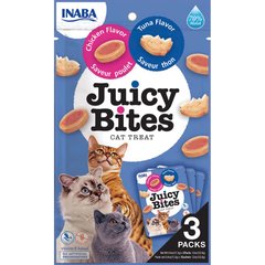 INABA Juicy Bites - Ласощі для котів соковиті снеки зі смаком курки і тунця 3 x 11,3 г