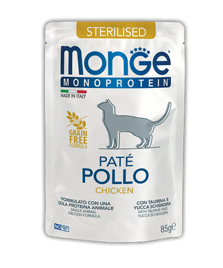 Monge Pate Chicken Adult Sterilized Cat - Вологий монопротеїновий корм з куркою для дорослих стерилізованих котів 85 г