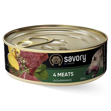 Savory Dog Gourmand 4 meats - Сейворі консерви для дорослих собак з чотирма видами м'яса 100 г