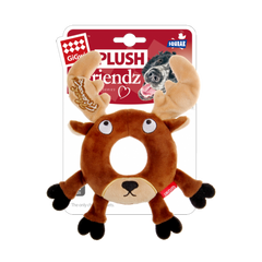 Gigwi Plush Friendz - Игрушка для собак Плюшевый олень с резиновым кольцом внутри и пищалками, 19 см