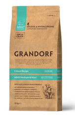 Grandorf 4 Meat Recipe Adult Medium & Maxi Breeds - Грандорф сухий комплексний корм для дорослих собак середніх та великих порід 4 види м'яса та бурим рисом 10 кг