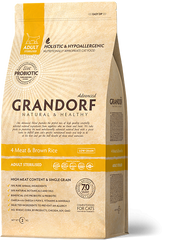 Grandorf 4 Meat and Brown Rice Adult Sterilized - Грандорф сухой комплексный корм для взрослых стерилизованных кошек 4 вида мяса с рисом 2 кг * 3 шт