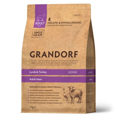 Сухой корм для взрослых собак крупных пород Grandorf LAMB & TURKEY ADULT MAXI ягненок с индейкой, 3 кг