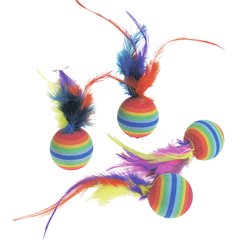 Flamingo Rainbow Ball ФЛАМІНГО РАЙДУЖНИЙ М`ЯЧ з пір`ям, іграшка для котів, 4шт. (3 см, 4 ед.)
