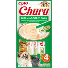 INABA Churu - Ласощі для котів вершковий мус у стіках з тунцем та куркою 4 x 14 г