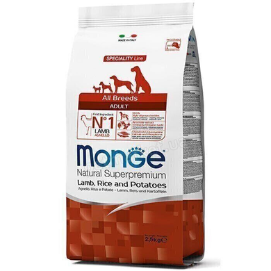Monge All breeds Adult Lamb - Корм с ягненком, рисом и картофелем для взрослых собак всех пород 2,5 кг