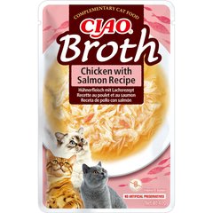 INABA CIAO Broth - Пауч для кошек с тушеной курицей и лососем в бульоне 40 г