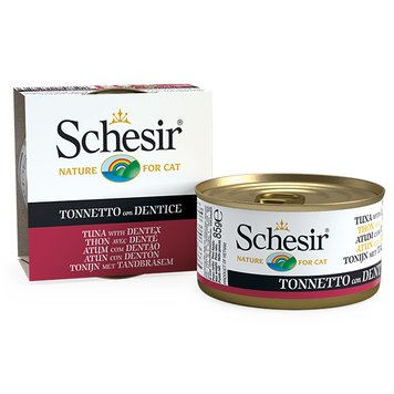 Schesir Tuna with Dentex ШЕЗИР ТУНЕЦ С ЗУБАНОМ в желе натуральные консервы для котов, влажный корм, банка 85 г