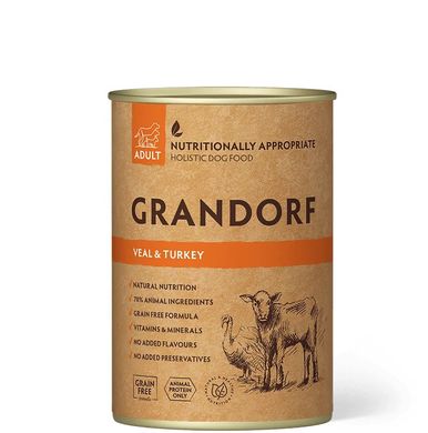 Вологий корм для дорослих собак Grandorf VEAL & TURKEY ADULT телятина з індичкою, 400 г