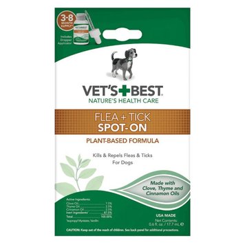 VET`S BEST Flea + Tick Spot-on bottle - Засіб від бліх та кліщів для собак різних порід, 17,7 мл