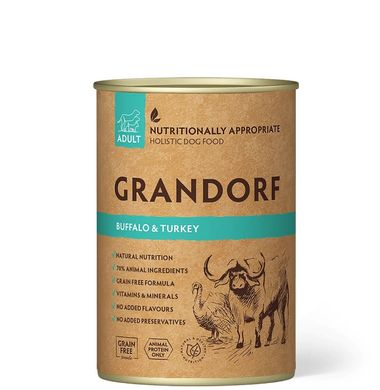 Влажный корм для взрослых собак Grandorf BUFFALO & TURKEY с мясом буйвола и индейкой, 400 г