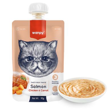 Wanpy Salmon Chicken & Carrot - Ванпі крем-пюре лосось та курка з морквою рідкий корм для котів 90 г