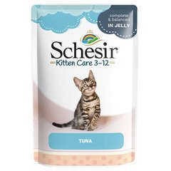 Schesir Kitten Care Tuna ШЕЗИР ТУНЕЦ ДЛЯ КОТЯТ натуральные консервы в желе для котят, влажный корм, пауч 85 г