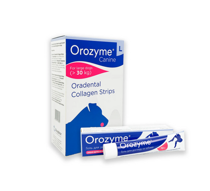 Orozyme - Гель для зубов и десен для животных + Жевательные полоски для гигиены ротовой полости собак, L