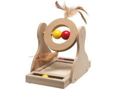 Karlie-Flamingo TUMBLER - Интерактивная игрушка для кошек с когтеточкой, перьями, шариками и вращающимся кольцом.
