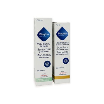 Зубна паста для собак та котів Plaqtiv+ Toothpaste, 70 г + Спрей для догляду за пащею собак Plaqtiv+ Oral Care Oral Spray, 60 мл