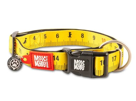 Max & Molly Smart ID Collar Ruler/XS - Ошейник Smart ID желтый с принтом линейки