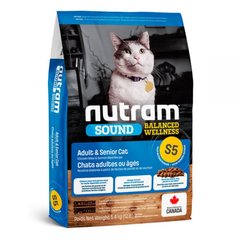 Nutram S5 Sound Balanced Wellness Natural Adult and Senior Cat Food - Корм ​​для дорослих та літніх котів з куркою та лососем 5,4 кг з дефектом