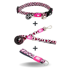 Комбо подарунок Брелок Smart ID Collar Leopard Pink/XS + Short Leash Leopard Pink/XS + Key Ring Leopard Pink/Tag